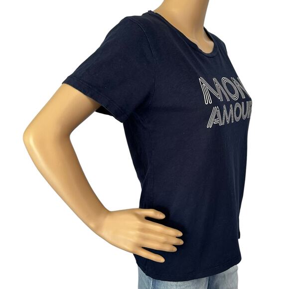 2/$15 J. Crew Mon Amour Cotton Collector Tee Navy Blue Short Sleeve Size S - Picture 3 of 12